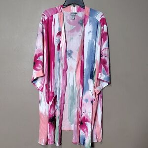 Catherines Flowered Short Sleeve Over Cover Shirt W/O Enclosures 5X